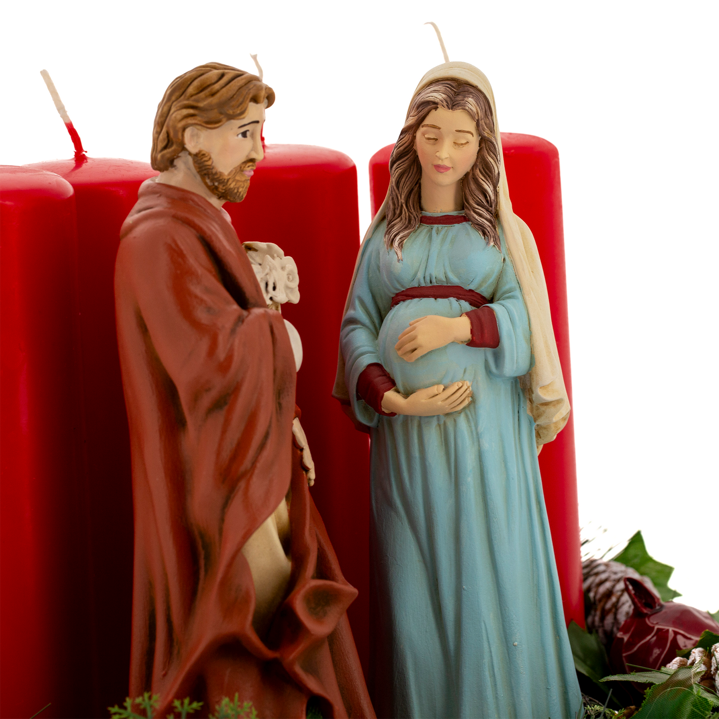 La Sacra Attesa. Madonna Gestante e S. Giuseppe protettore della Famiglia, in polvere di marmo.