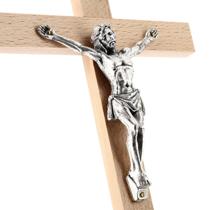 Crocifisso in legno faggio con corpo in metallo. Altezza 28 cm