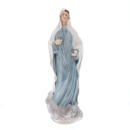 Statua Regina della pace in ceramica colorata dipinta a mano. Altezza 50 cm