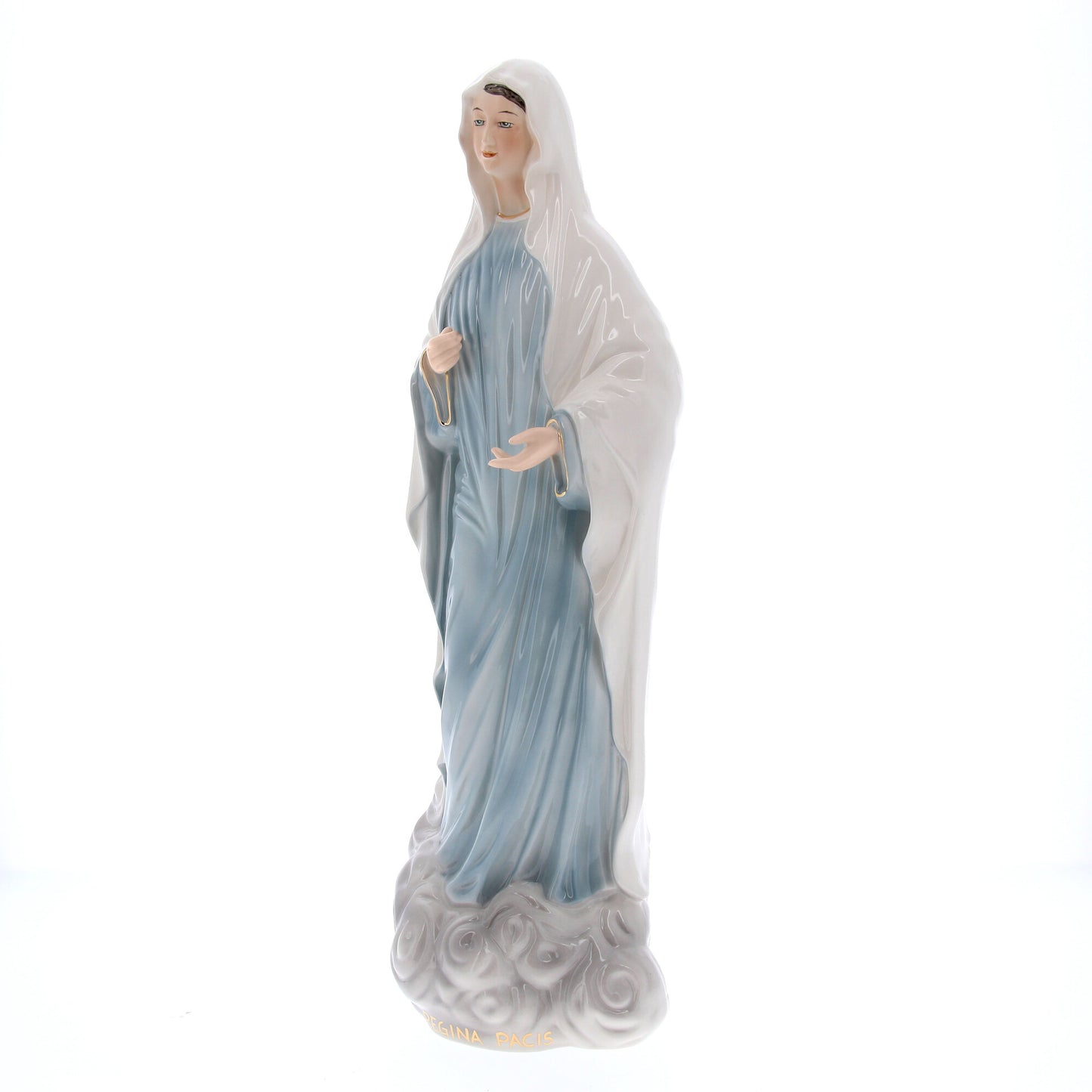 Statua Regina della pace in ceramica colorata dipinta a mano. Altezza 50 cm