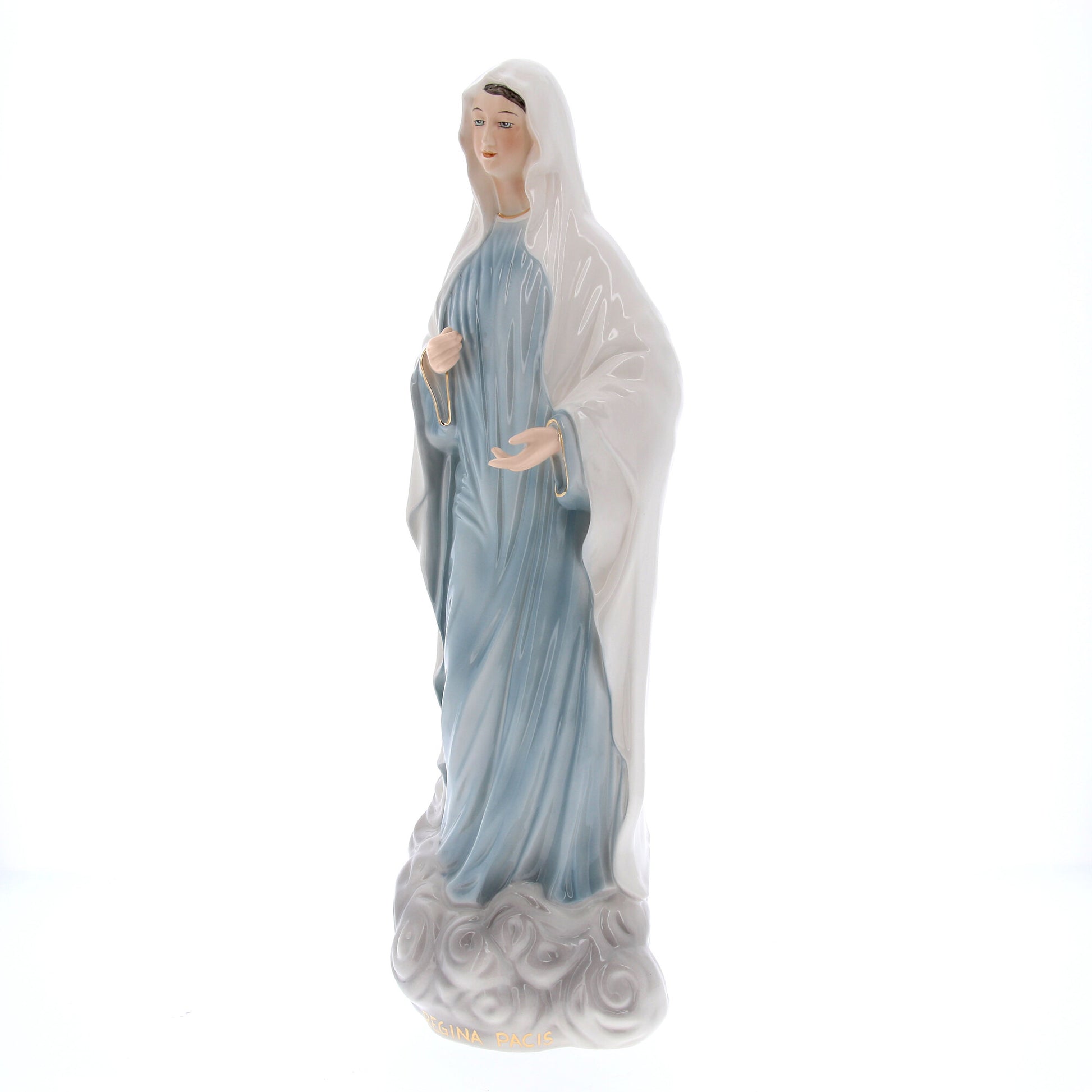 Statua Regina della pace in ceramica colorata dipinta a mano. Altezza 50 cm