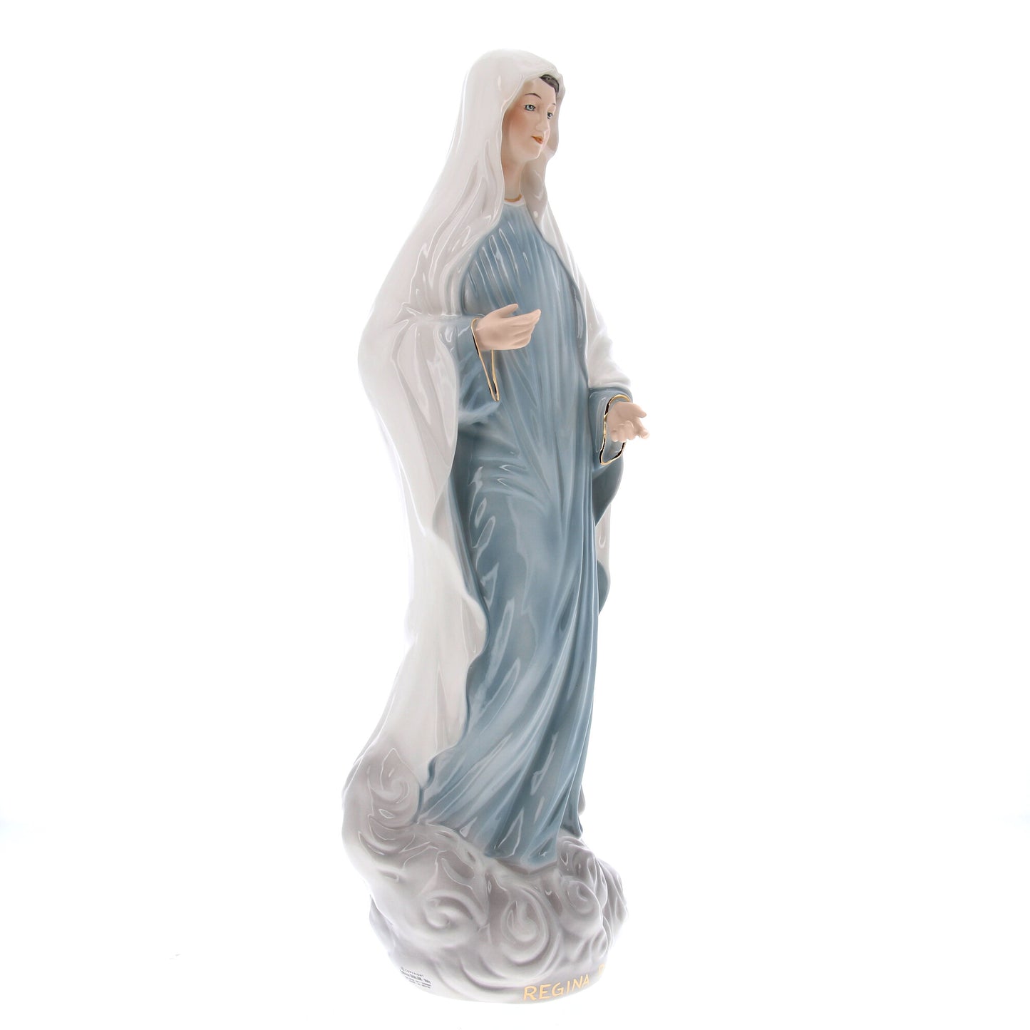 Statua Regina della pace in ceramica colorata dipinta a mano. Altezza 50 cm