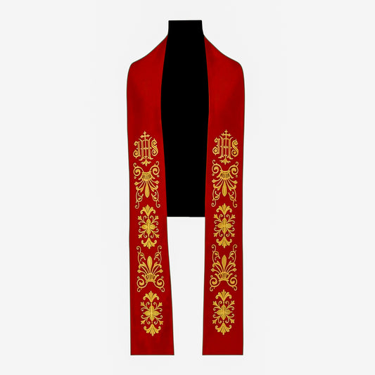 Stola Sacerdotale in Saten Rosso con Ricamo IHS