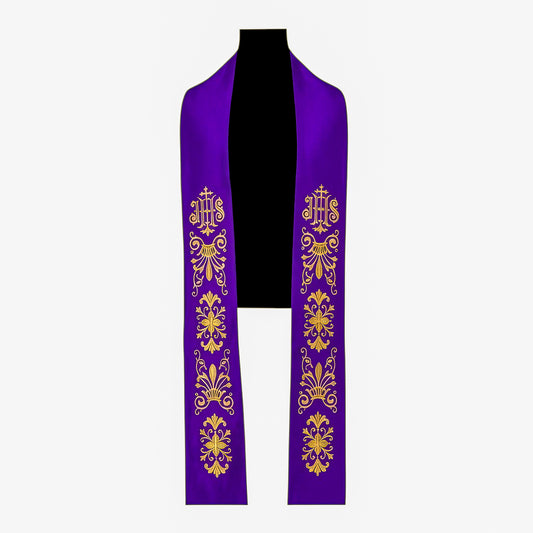 Stola Sacerdotale in Saten Viola con Ricamo IHS