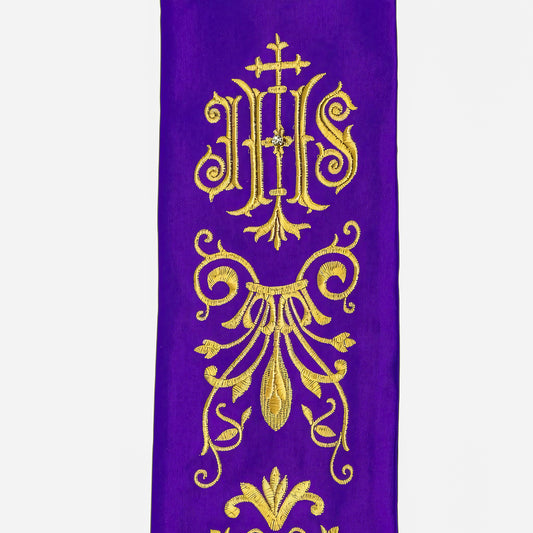 Stola Sacerdotale in Saten Viola con Ricamo IHS