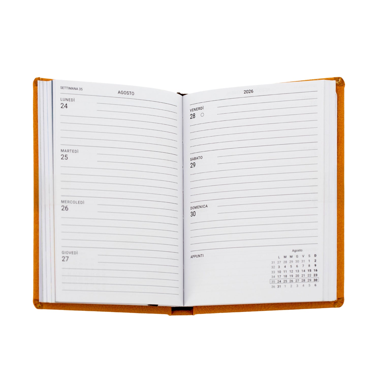 Agenda settimanale pocket 2026 cammello