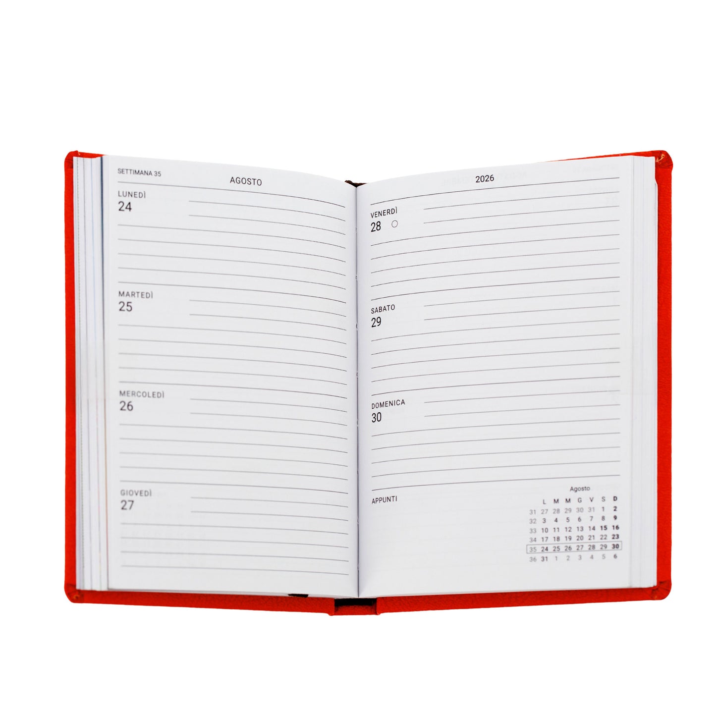 Agenda settimanale pocket 2026 rossa