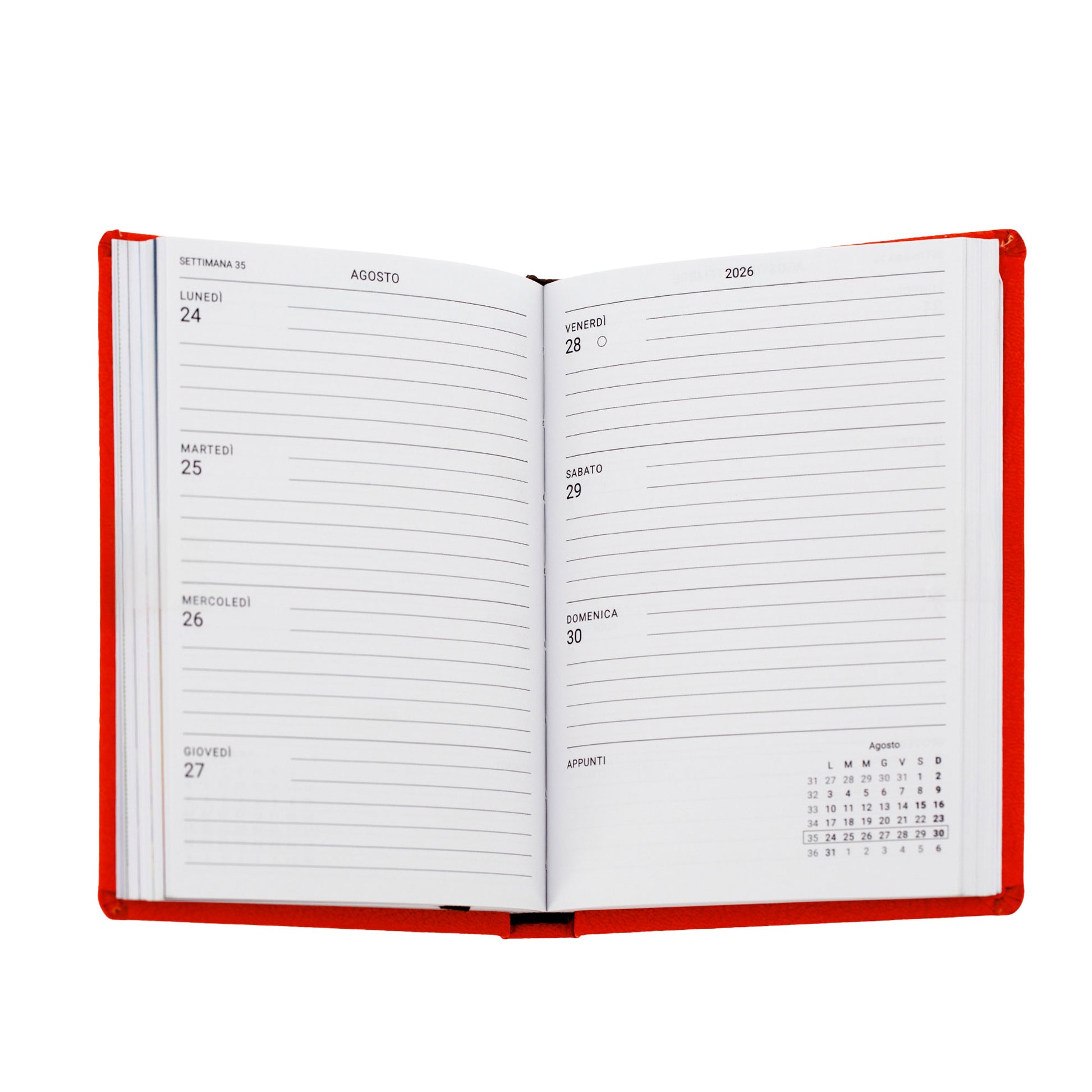 Agenda settimanale pocket 2026 rossa