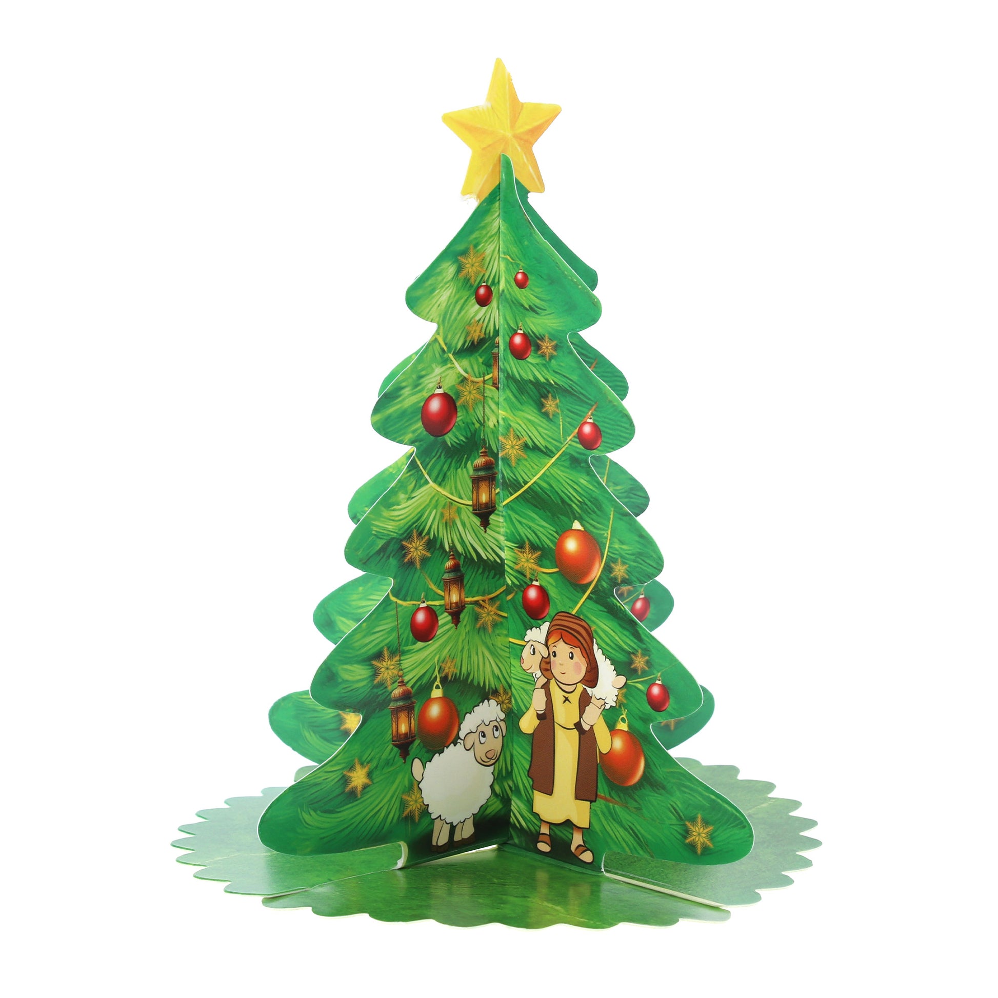 Albero di Natale tridimensionale da montare con Gesù Bambino fosforescente, per bambini. Altezza 15 cm