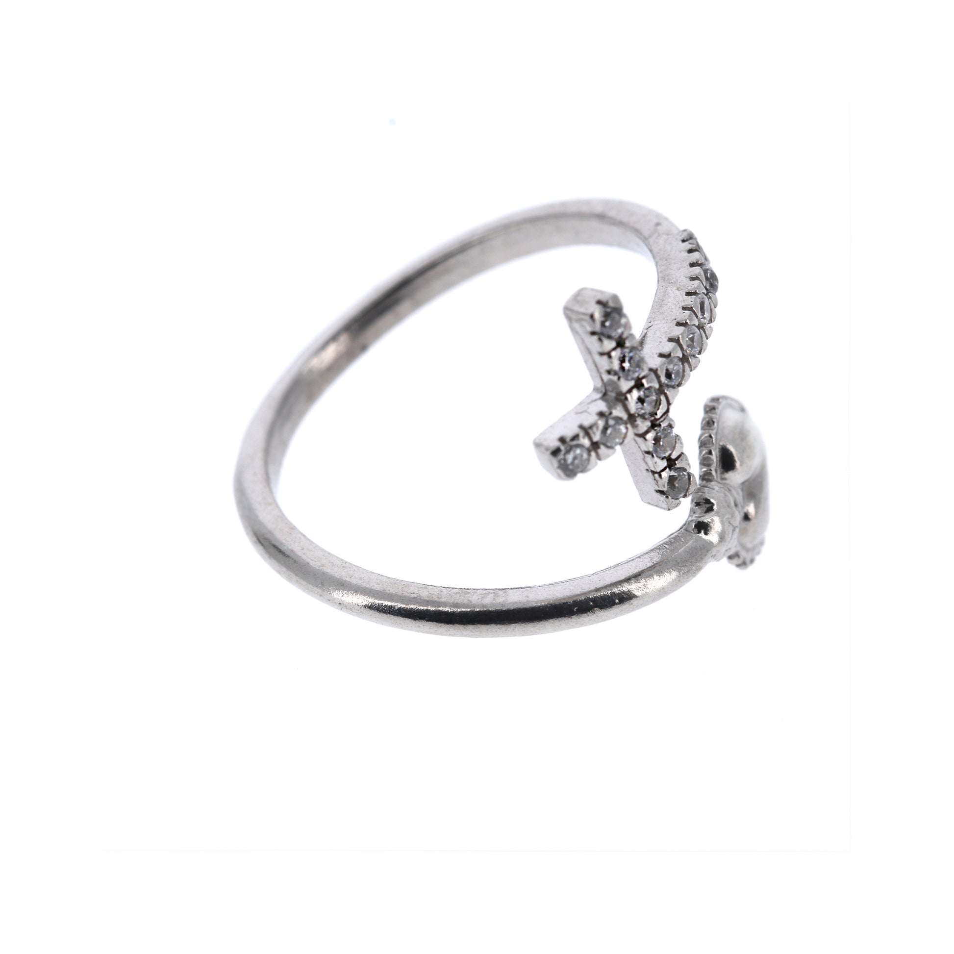 Anello regolabile in argento 925 con Sacro Cuore e Croce con zirconi