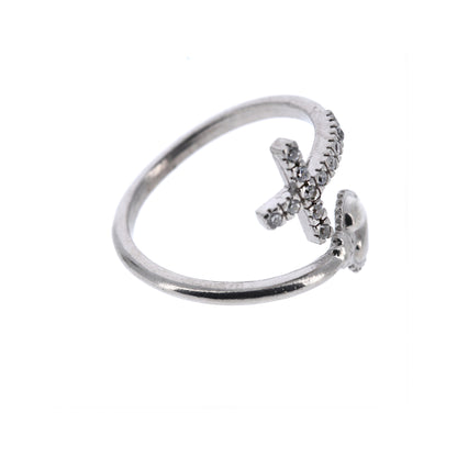 Anello regolabile in argento 925 con Sacro Cuore e Croce con zirconi