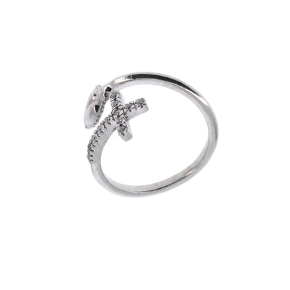 Anello regolabile in argento 925 con Sacro Cuore e Croce con zirconi