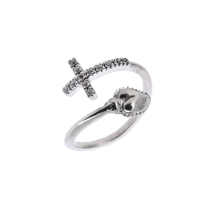 Anello regolabile in argento 925 con Sacro Cuore e Croce con zirconi