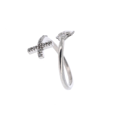 Anello regolabile in argento 925 con Sacro Cuore e Croce con zirconi