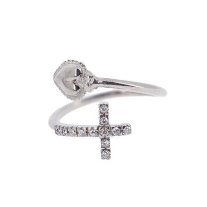 Anello regolabile in argento 925 con Sacro Cuore e Croce con zirconi