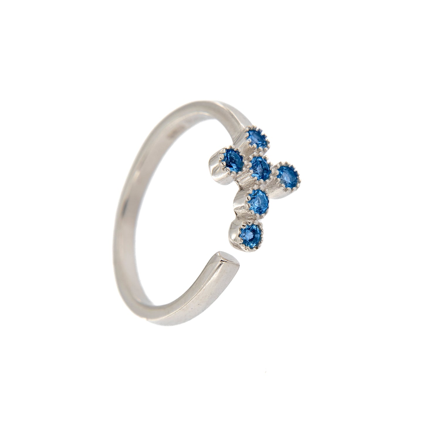 Anello Lumae Patronus, croce con zirconi blu, argento 925
