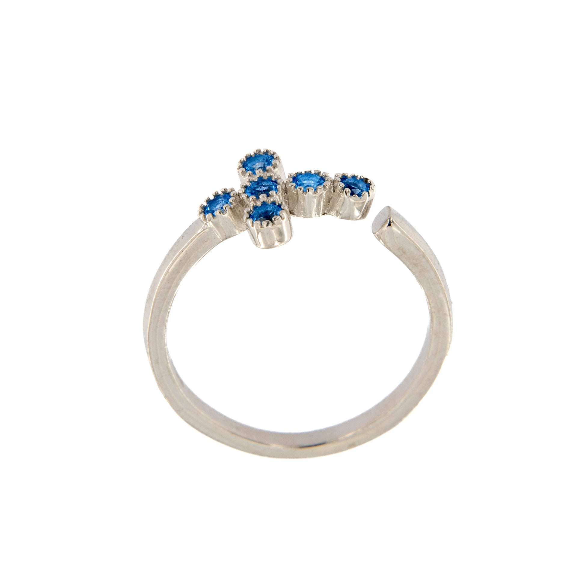 Anello Lumae Patronus, croce con zirconi blu, argento 925
