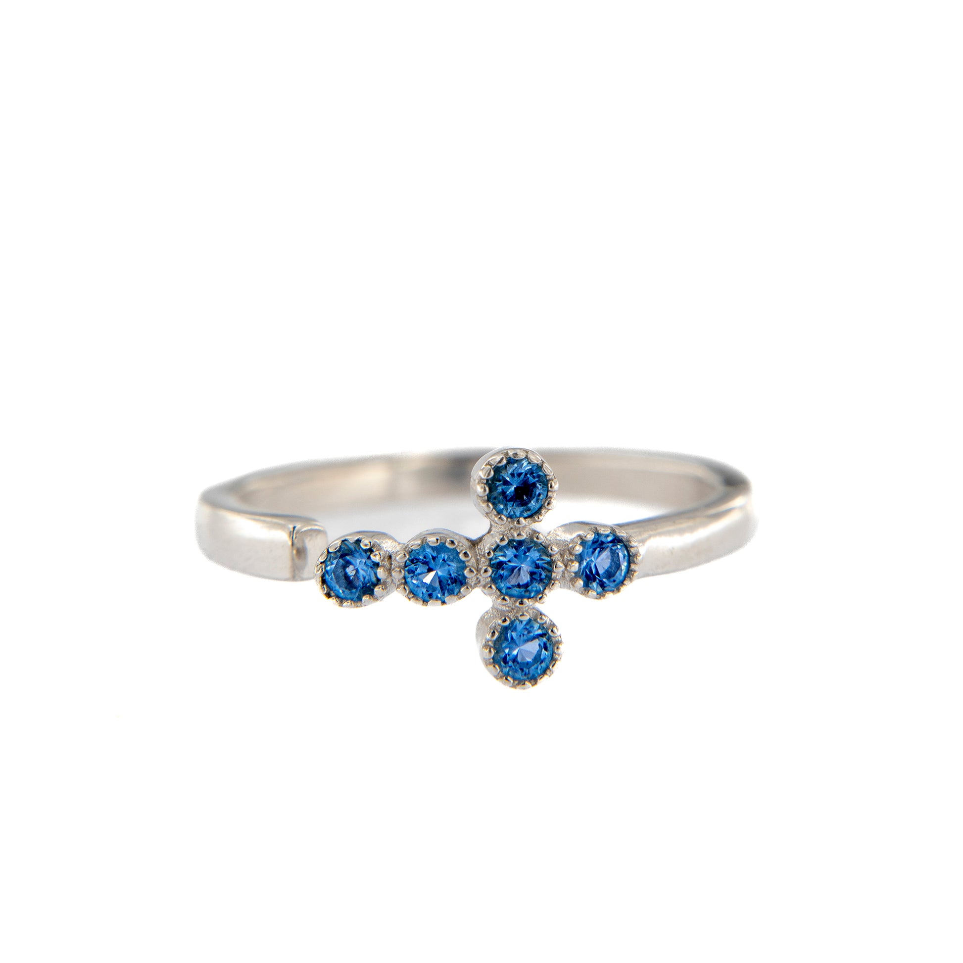 Anello Lumae Patronus, croce con zirconi blu, argento 925
