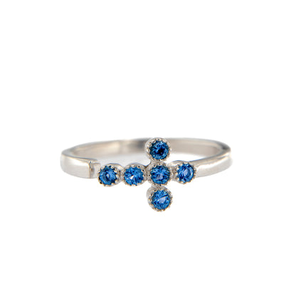 Anello Lumae Patronus, croce con zirconi blu, argento 925
