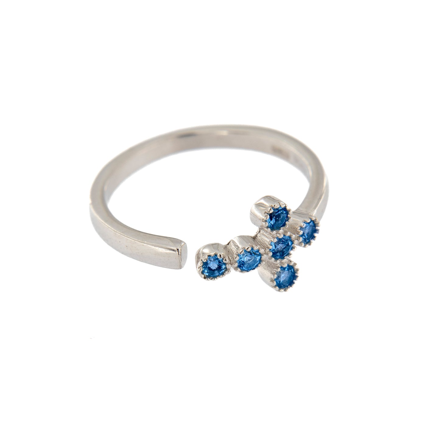 Anello Lumae Patronus, croce con zirconi blu, argento 925
