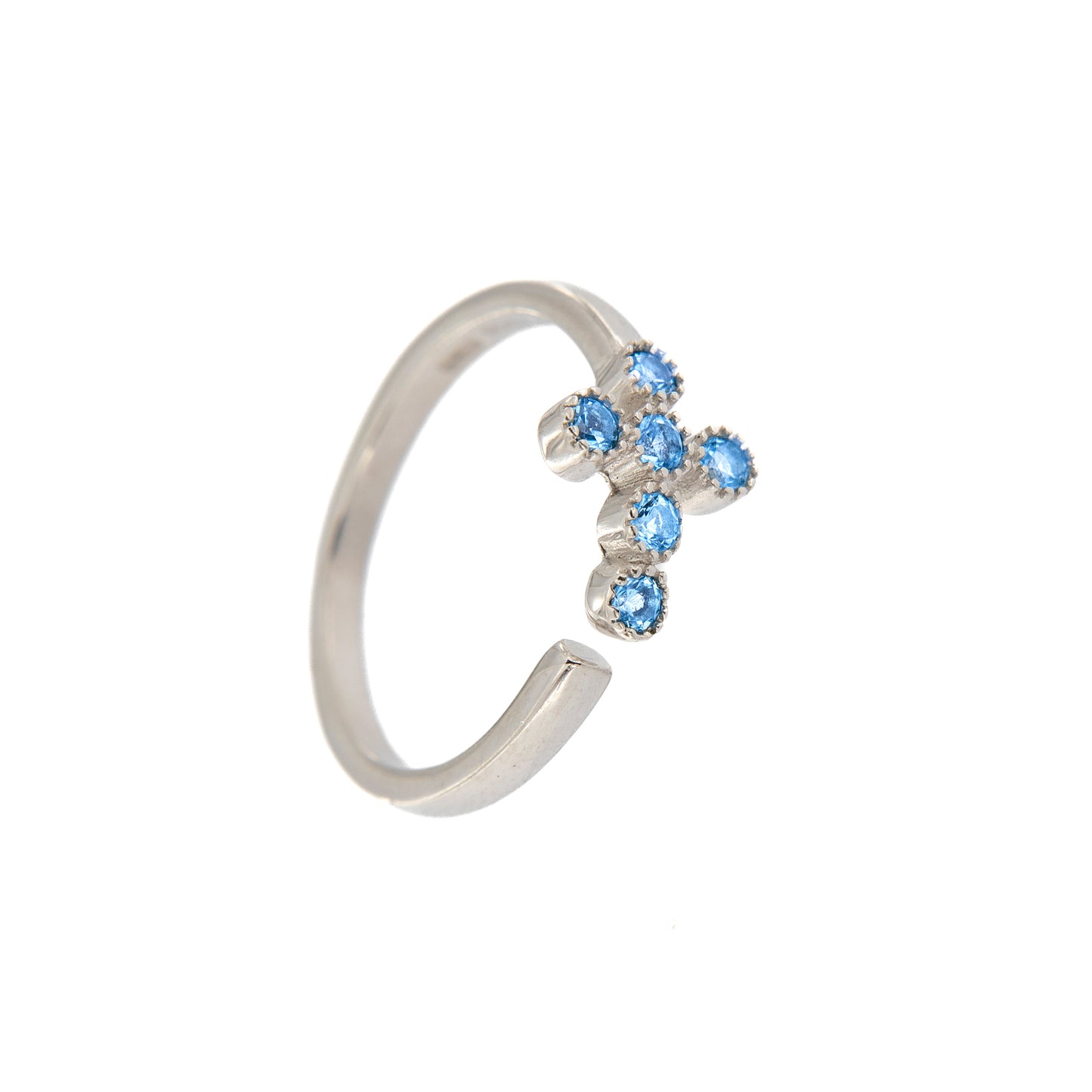 Anello Lumae Patronus, croce con zirconi celesti, argento 925
