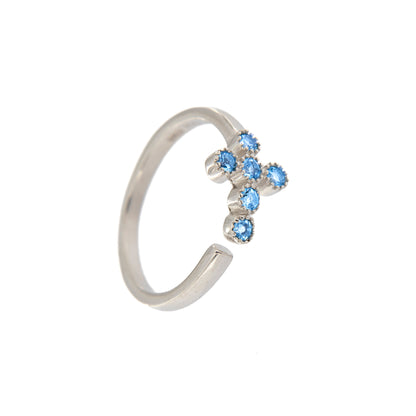 Anello Lumae Patronus, croce con zirconi celesti, argento 925