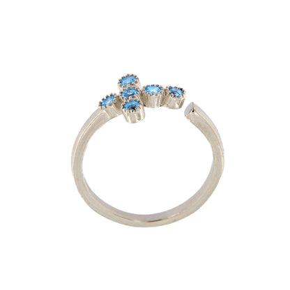 Anello Lumae Patronus, croce con zirconi celesti, argento 925