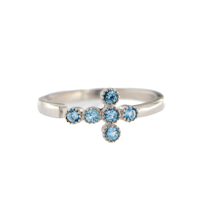 Anello Lumae Patronus, croce con zirconi celesti, argento 925
