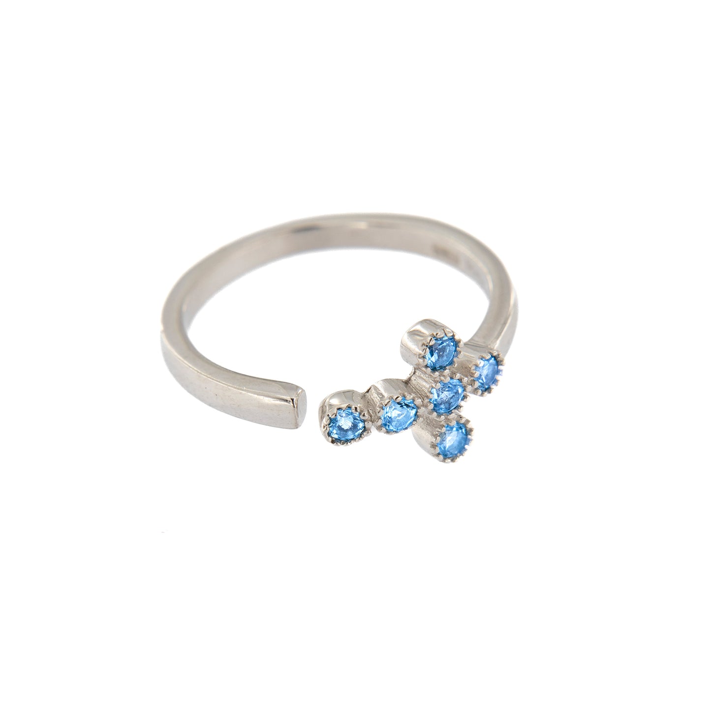 Anello Lumae Patronus, croce con zirconi celesti, argento 925