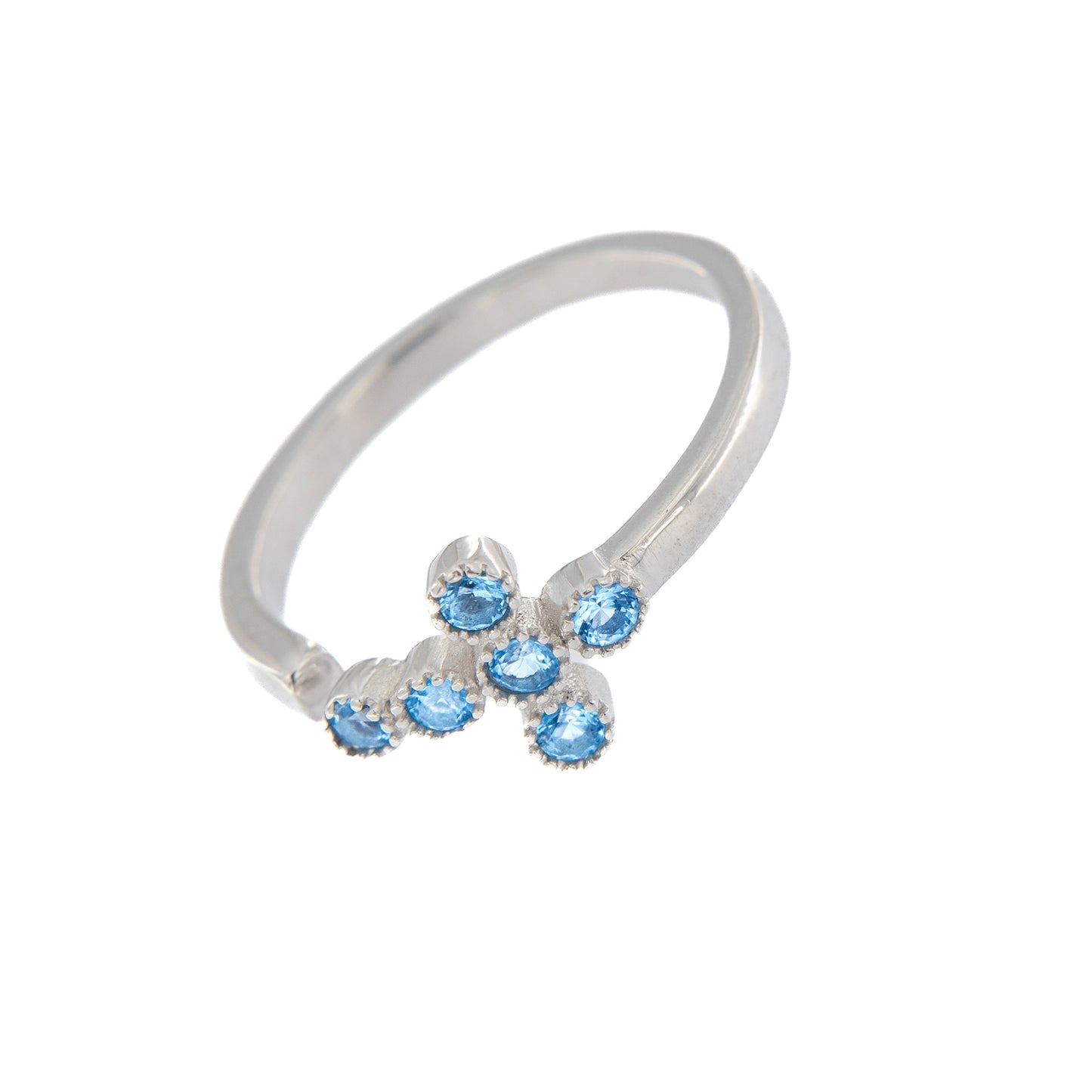 Anello Lumae Patronus, croce con zirconi celesti, argento 925