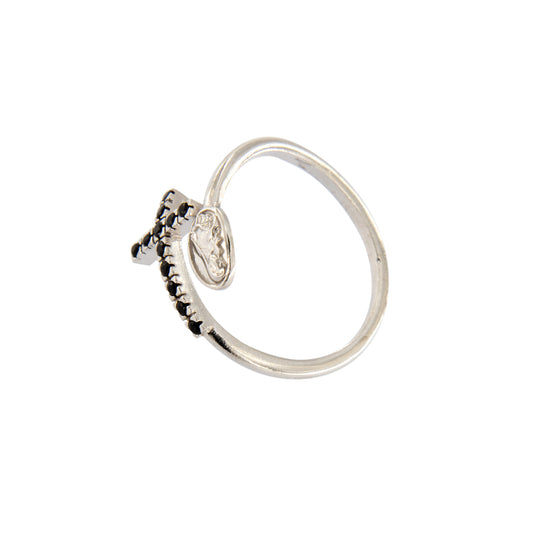 Anello regolabile in argento 925 con medaglia Santa Rita e croce con zirconi
