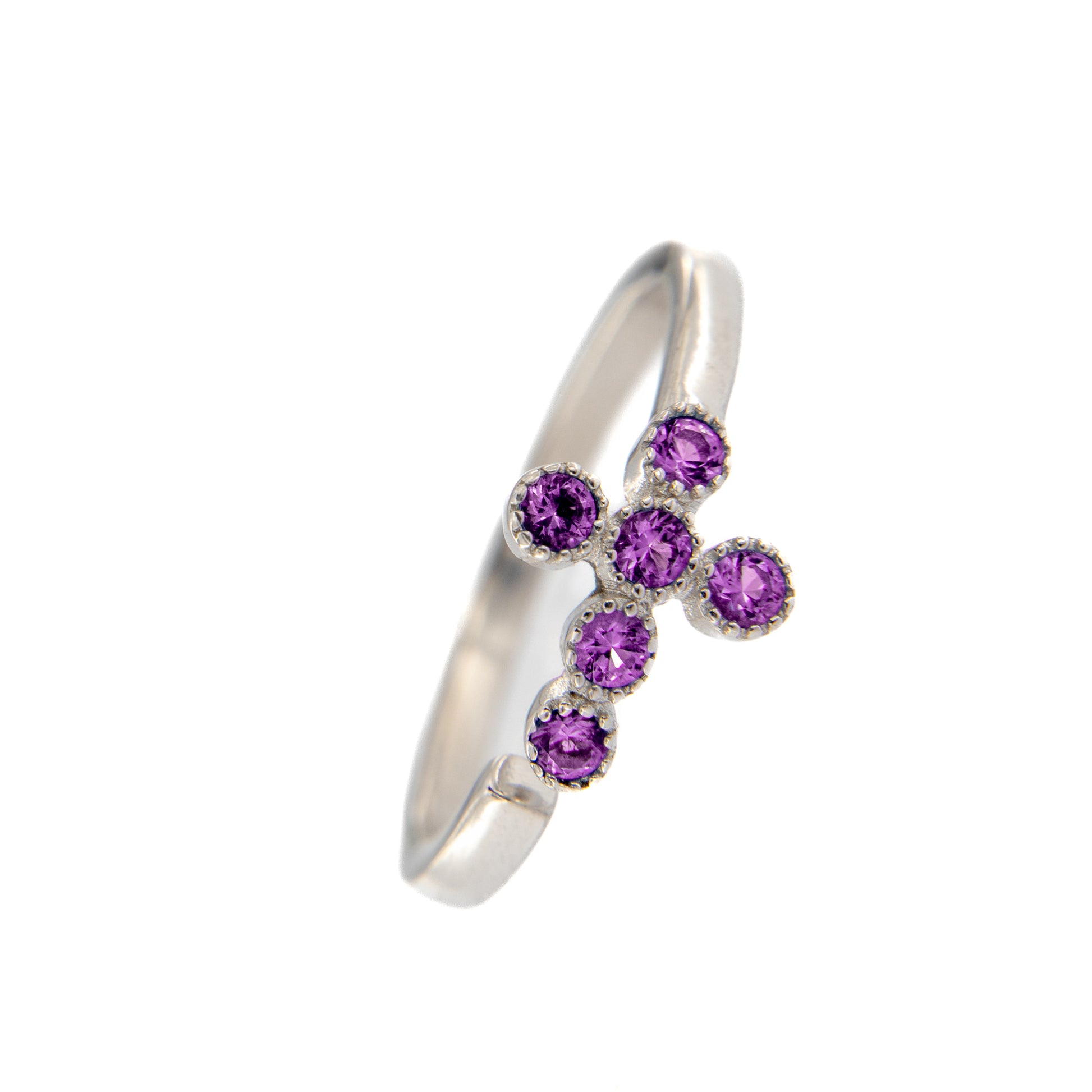 Anello Lumae Patronus, croce con zirconi viola, argento 925
