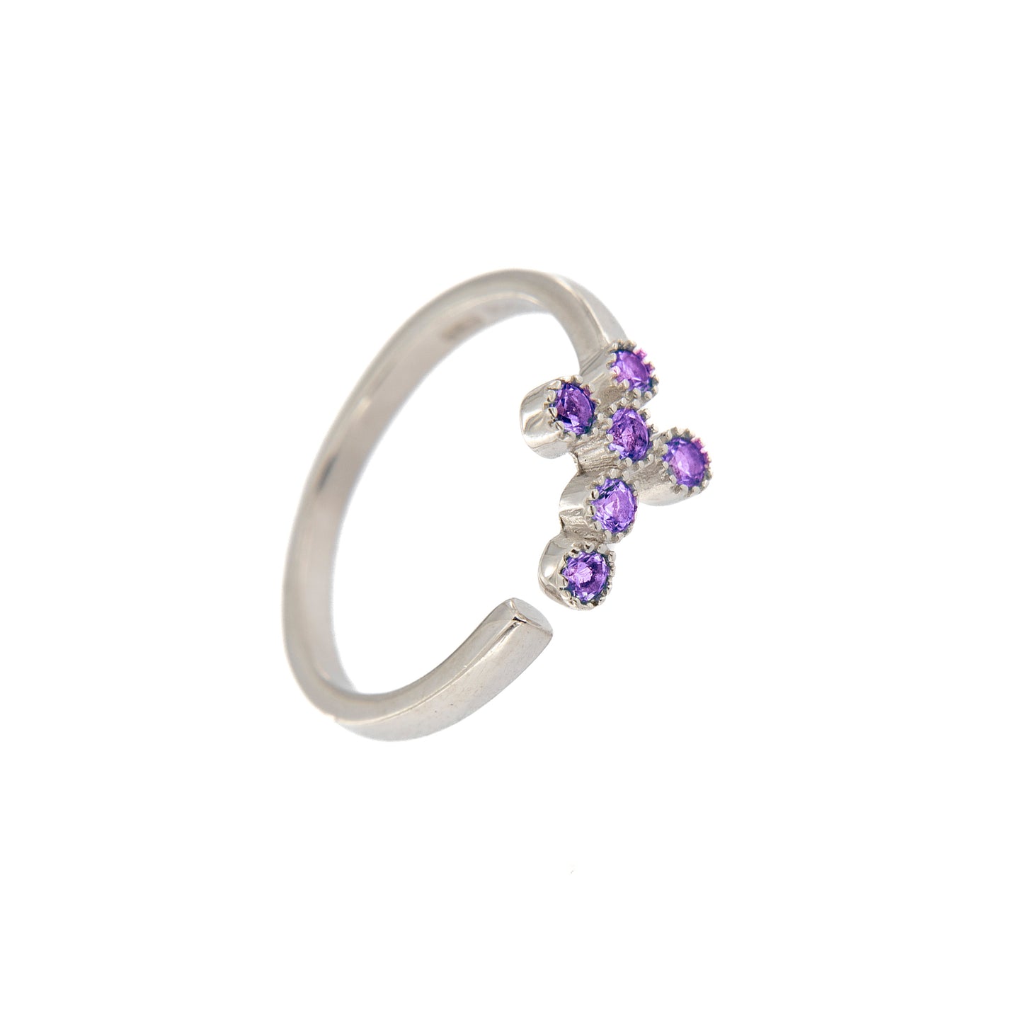 Anello Lumae Patronus, croce con zirconi viola, argento 925

