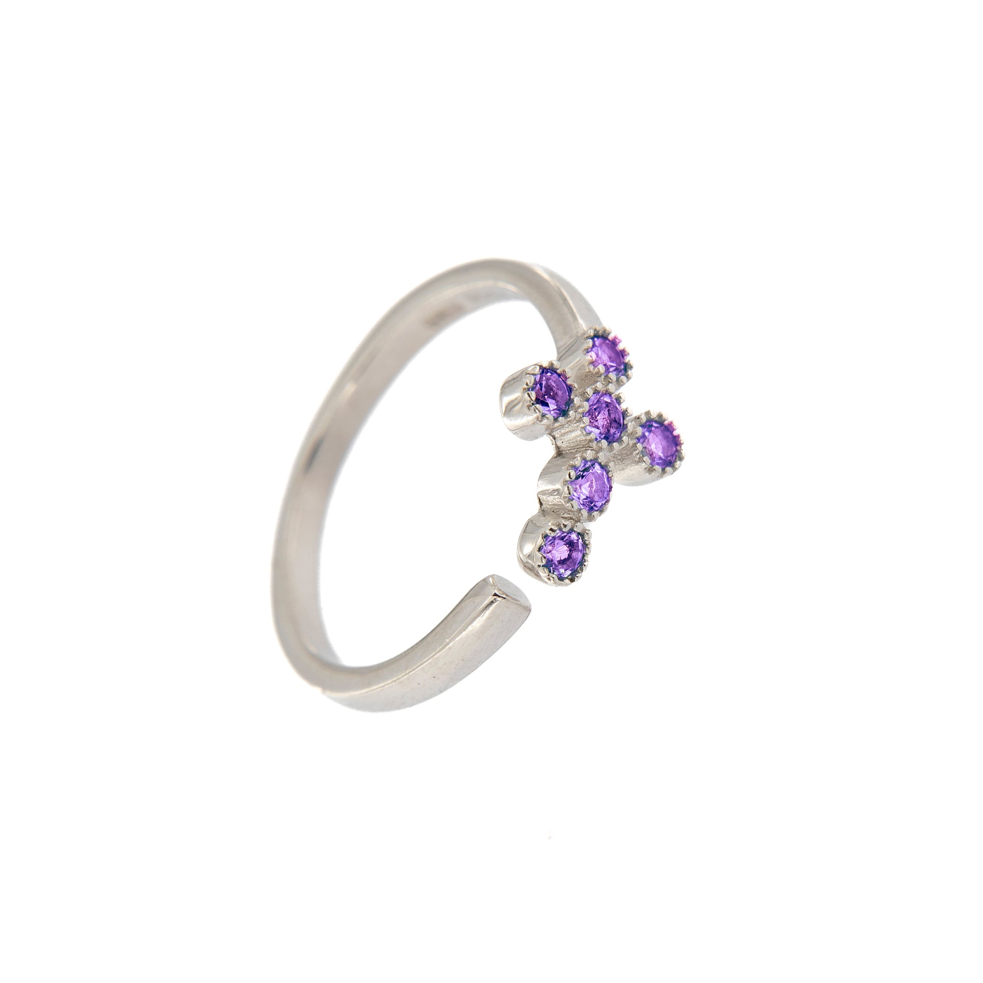 Anello Lumae Patronus, croce con zirconi viola, argento 925
