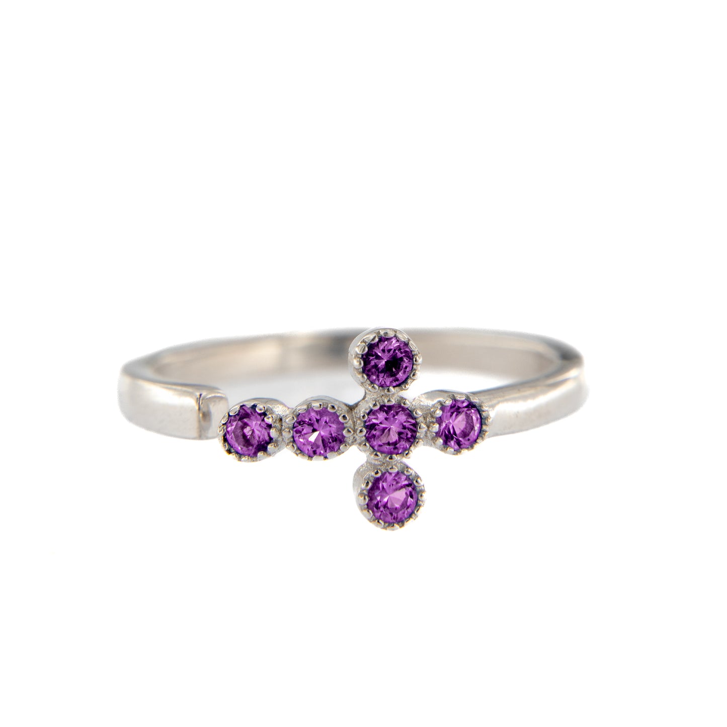 Anello Lumae Patronus, croce con zirconi viola, argento 925
