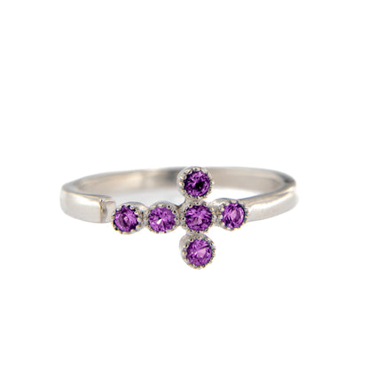 Anello Lumae Patronus, croce con zirconi viola, argento 925
