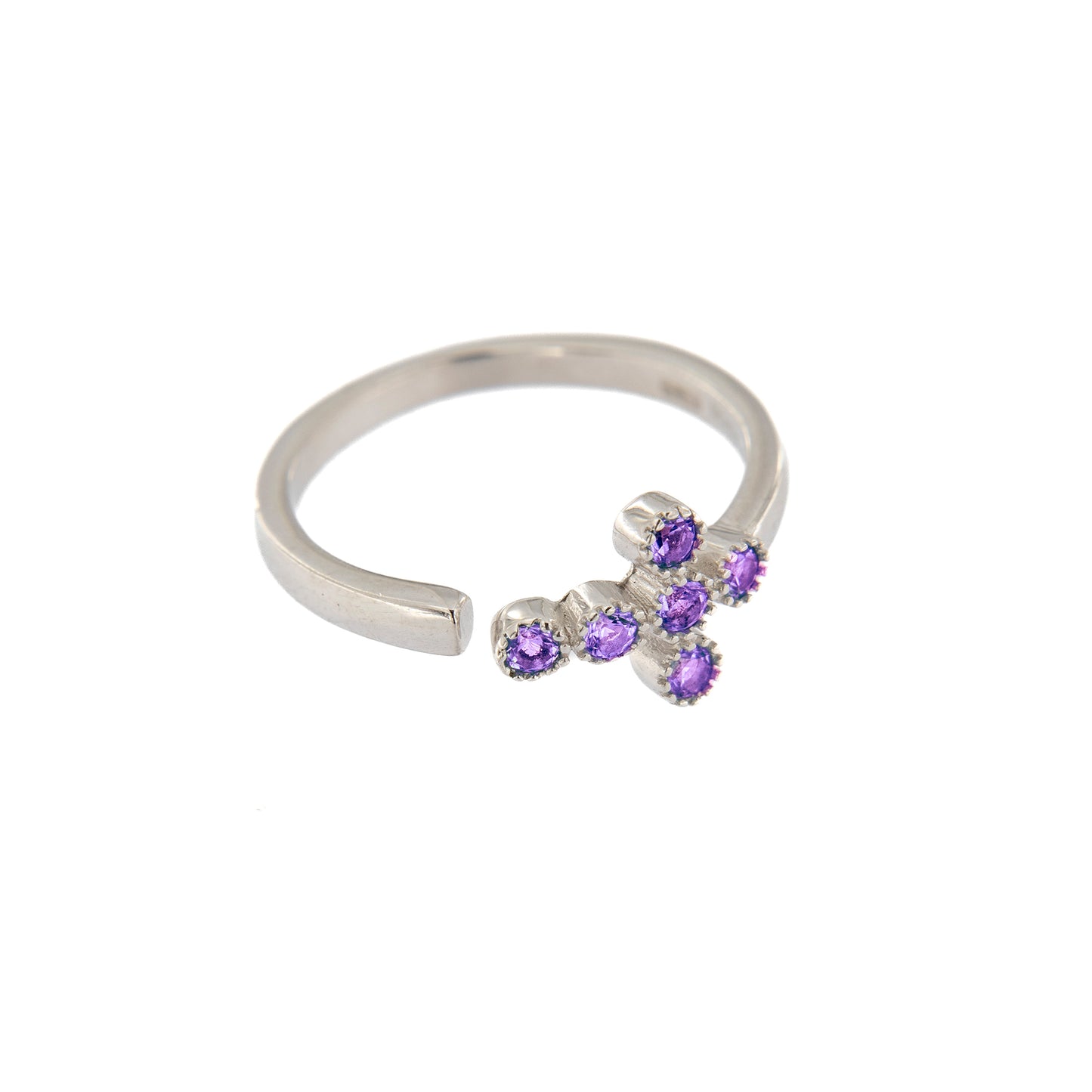 Anello Lumae Patronus, croce con zirconi viola, argento 925
