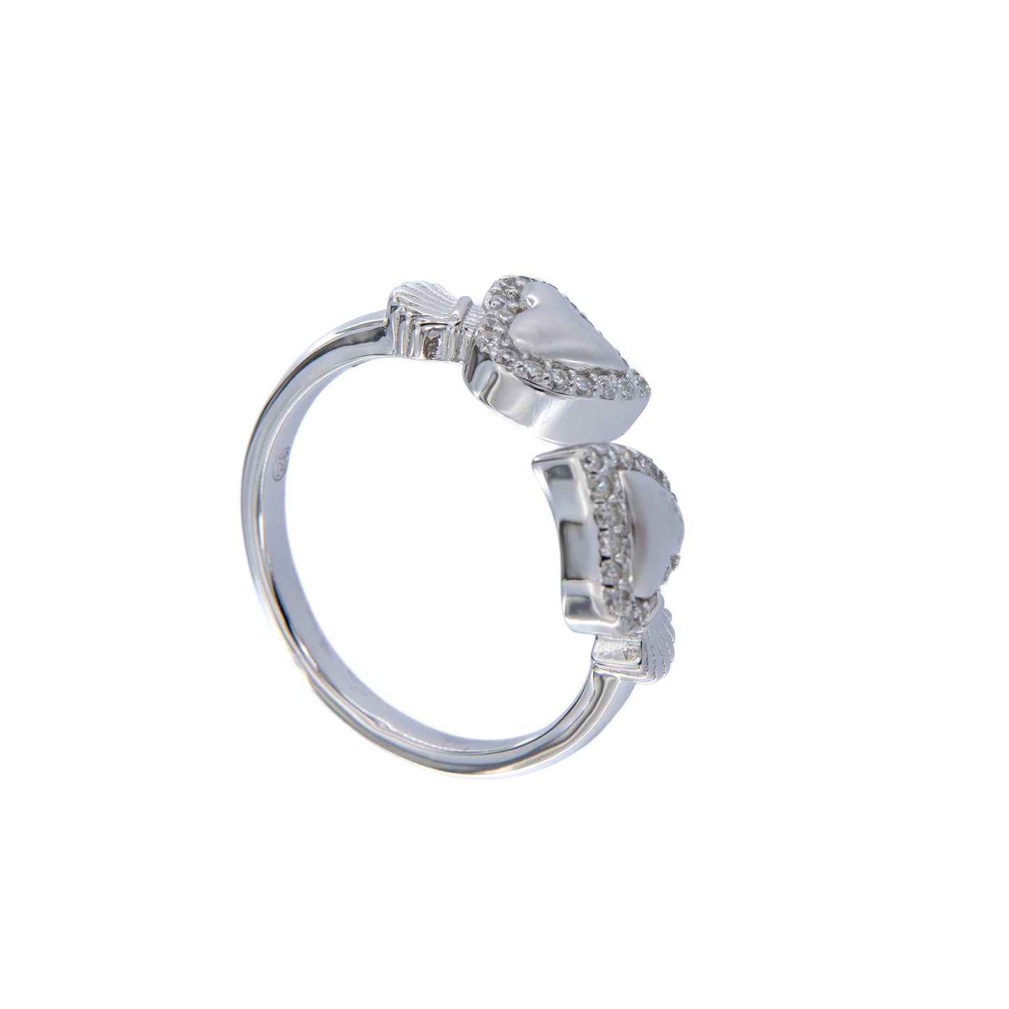 Anello Sacrum Cor, Cuori Votivi con zirconi bianchi, argento 925