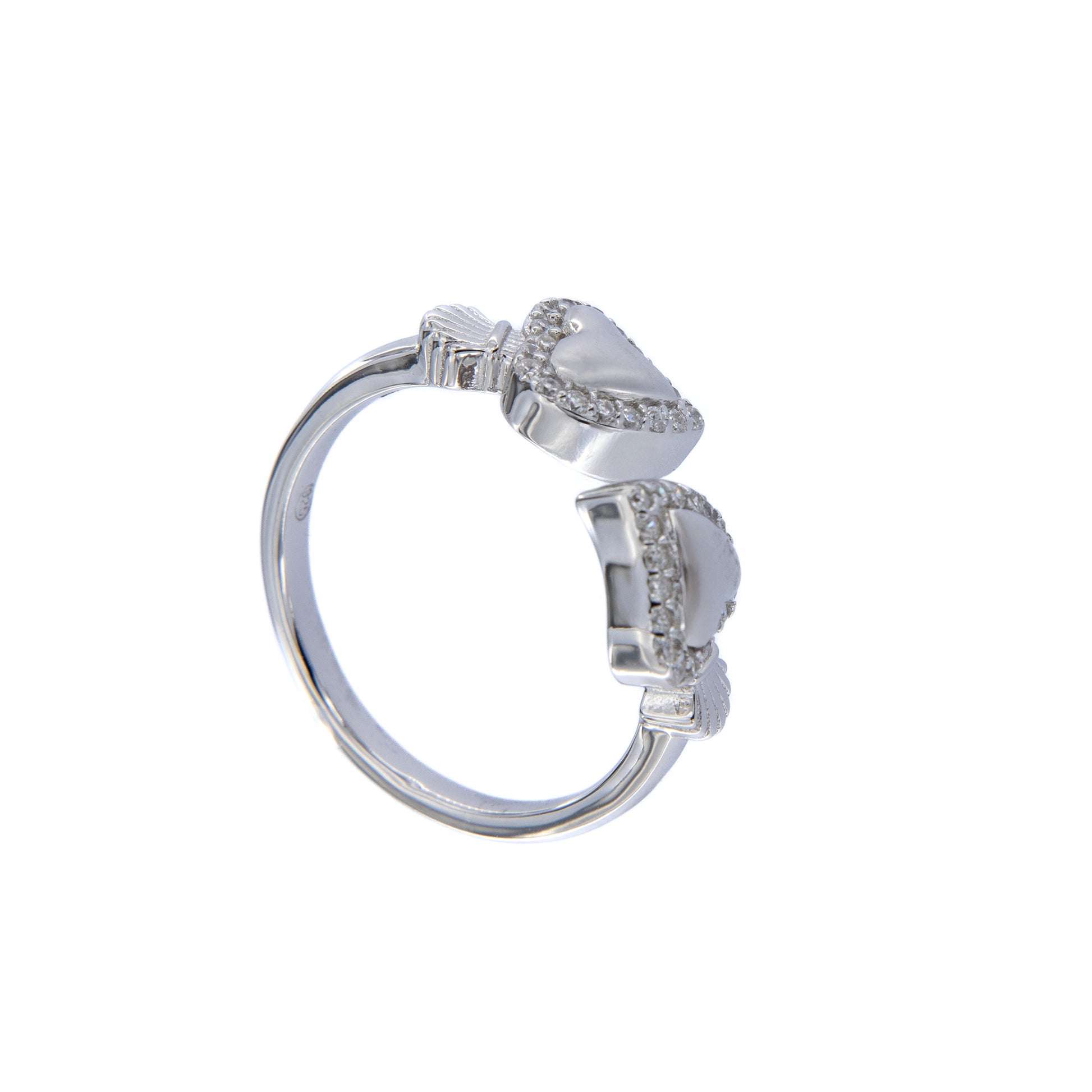 Anello Sacrum Cor, Cuori Votivi con zirconi bianchi, argento 925