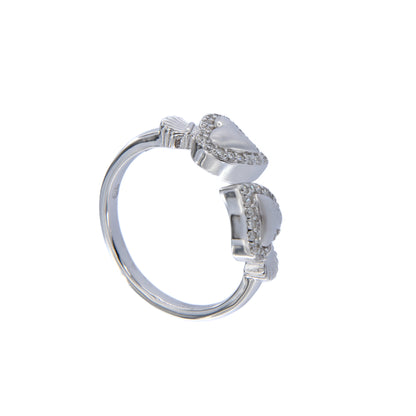 Anello Sacrum Cor, Cuori Votivi con zirconi bianchi, argento 925