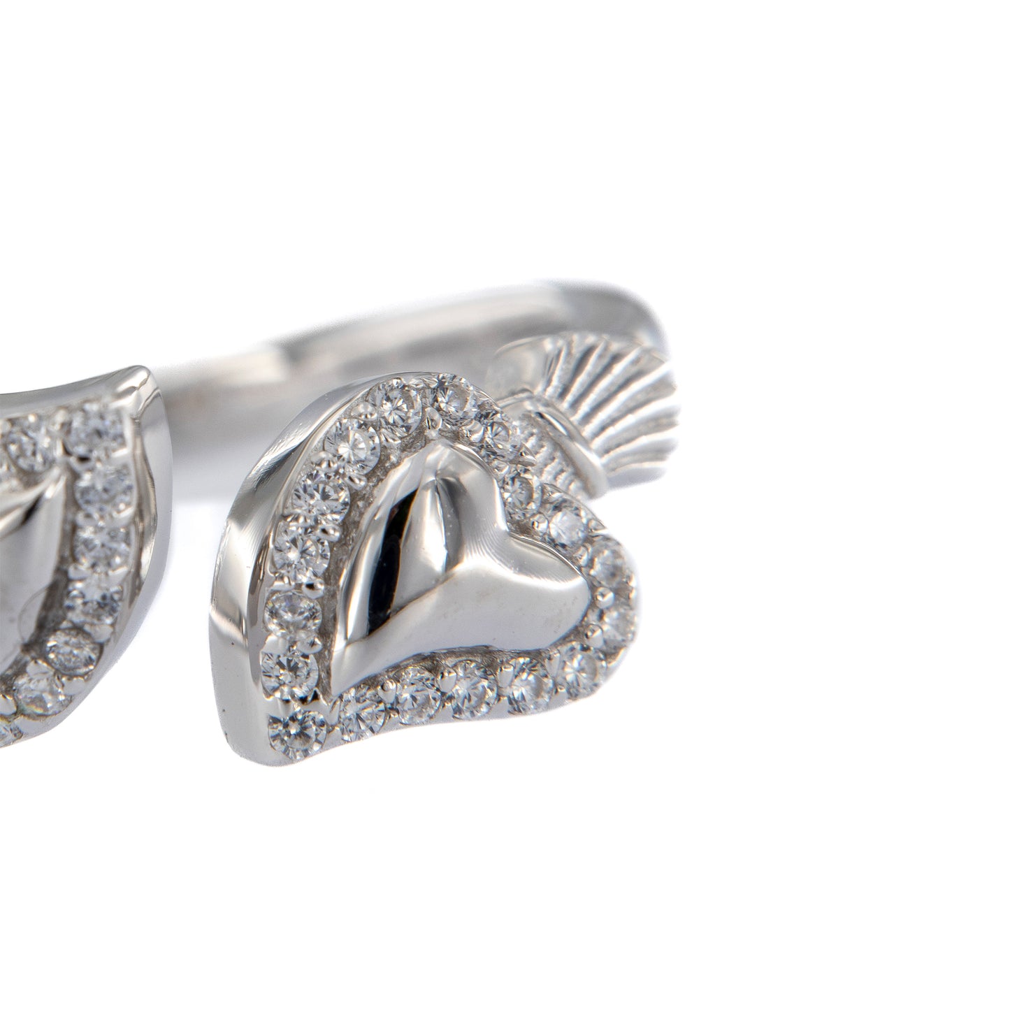 Anello Sacrum Cor, Cuori Votivi con zirconi bianchi, argento 925