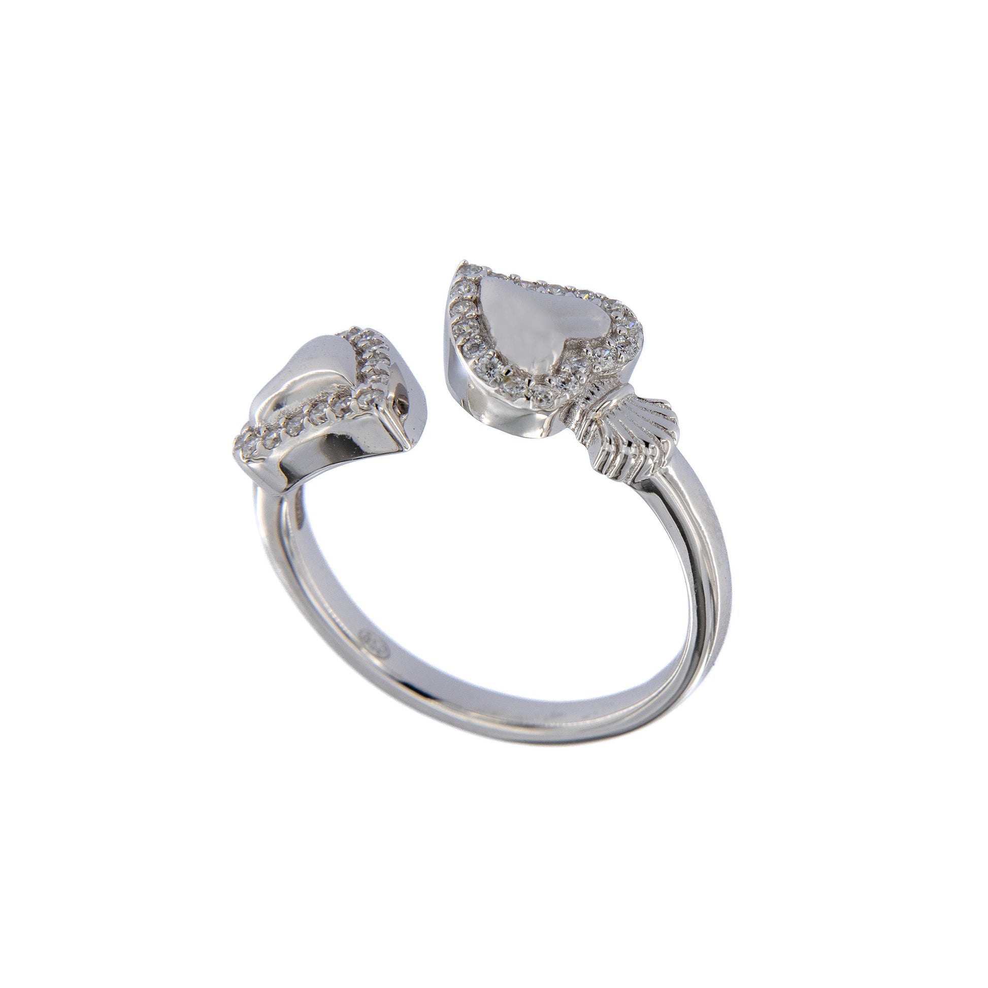 Anello Sacrum Cor, Cuori Votivi con zirconi bianchi, argento 925