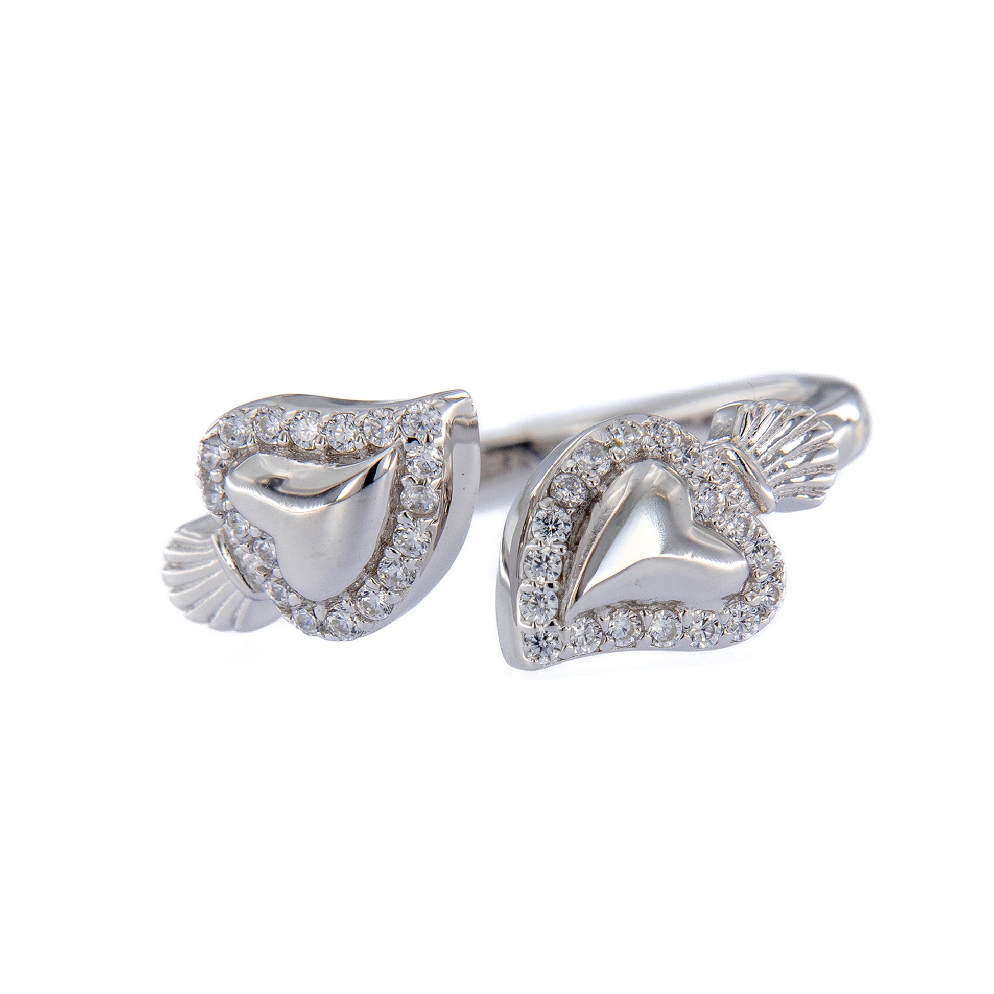 Anello Sacrum Cor, Cuori Votivi con zirconi bianchi, argento 925