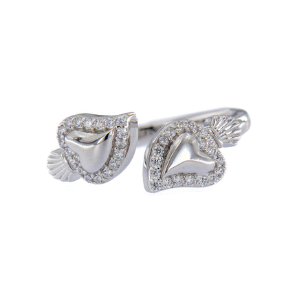 Anello Sacrum Cor, Cuori Votivi con zirconi bianchi, argento 925