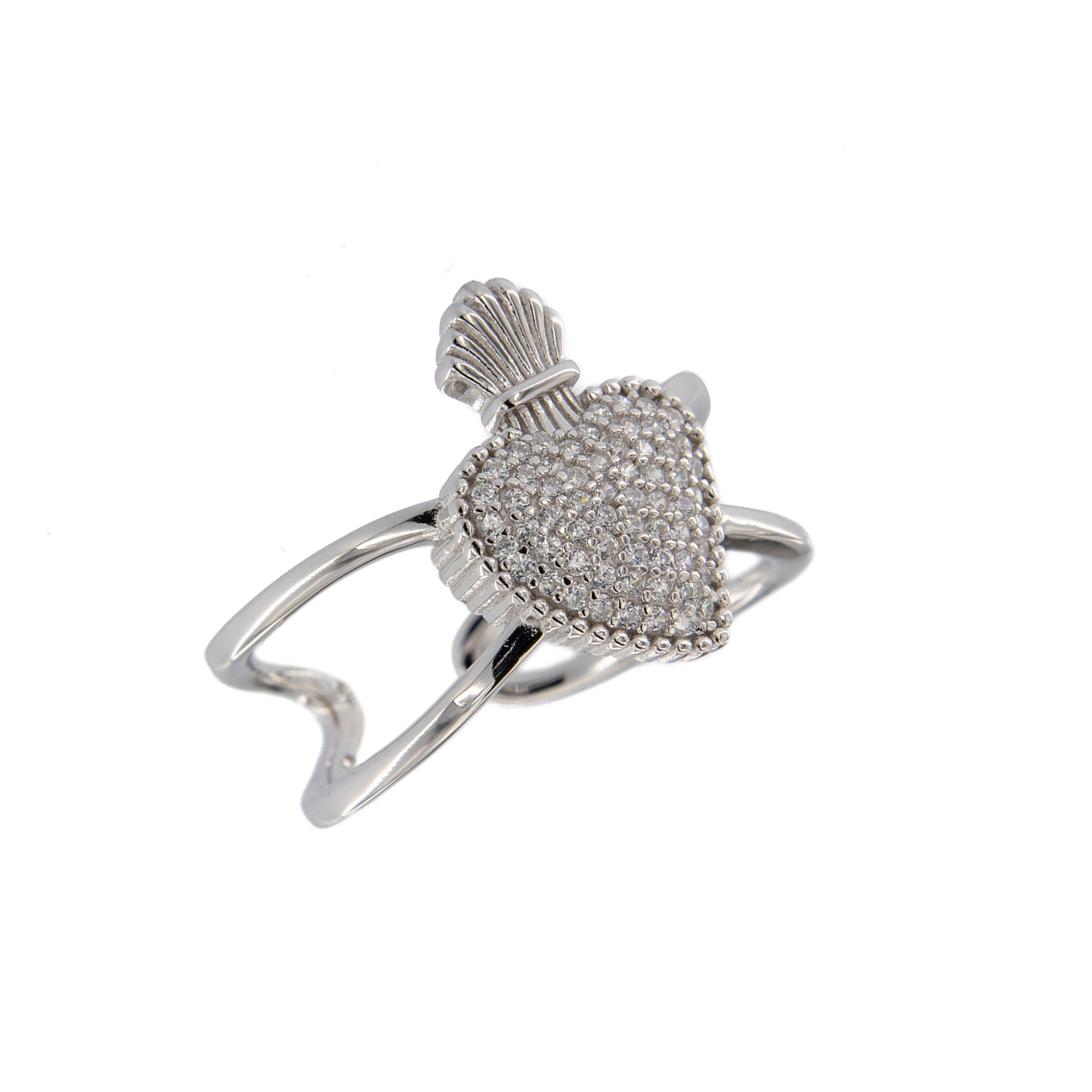 Anello Sacrum Cor, Cuore Votivo con zirconi bianchi, argento 925