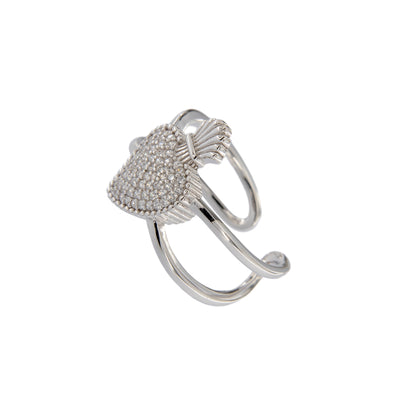 Anello Sacrum Cor, Cuore Votivo con zirconi bianchi, argento 925