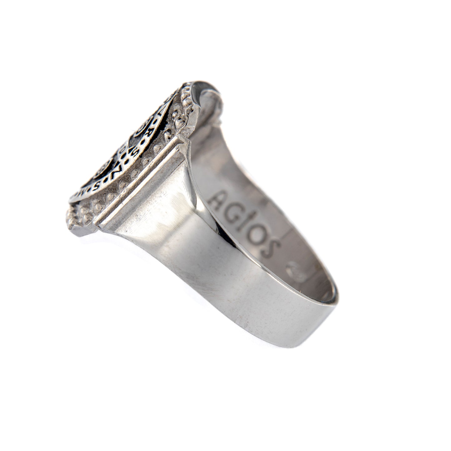 Anello Crucis Benedictus, San Benedetto in argento 925 brunito