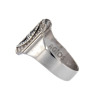 Anello Crucis Benedictus, San Benedetto in argento 925 brunito