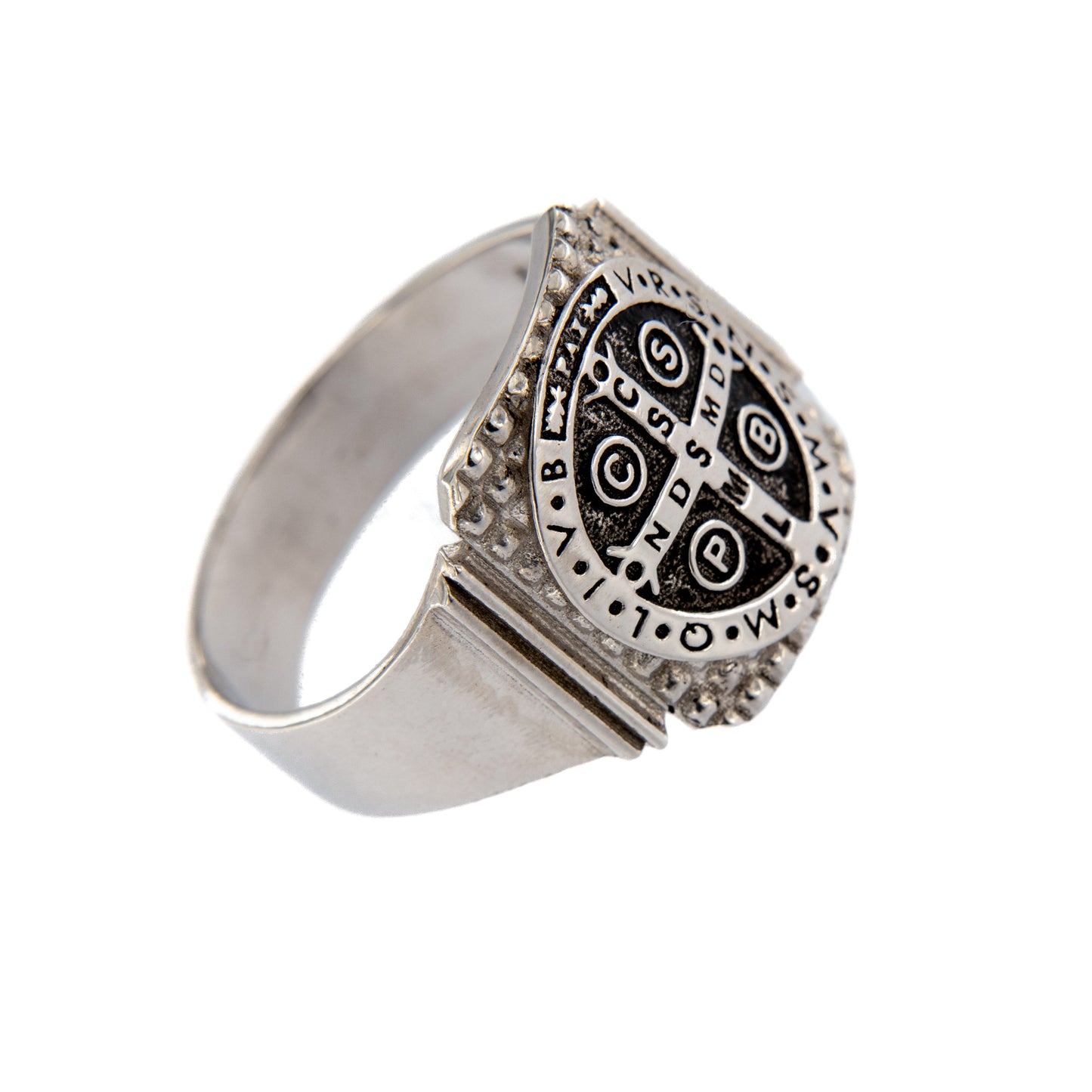 Anello Crucis Benedictus, San Benedetto in argento 925 brunito