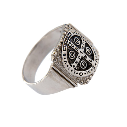Anello Crucis Benedictus, San Benedetto in argento 925 brunito